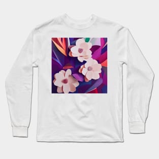 Pink on Purple Floral Collage Long Sleeve T-Shirt